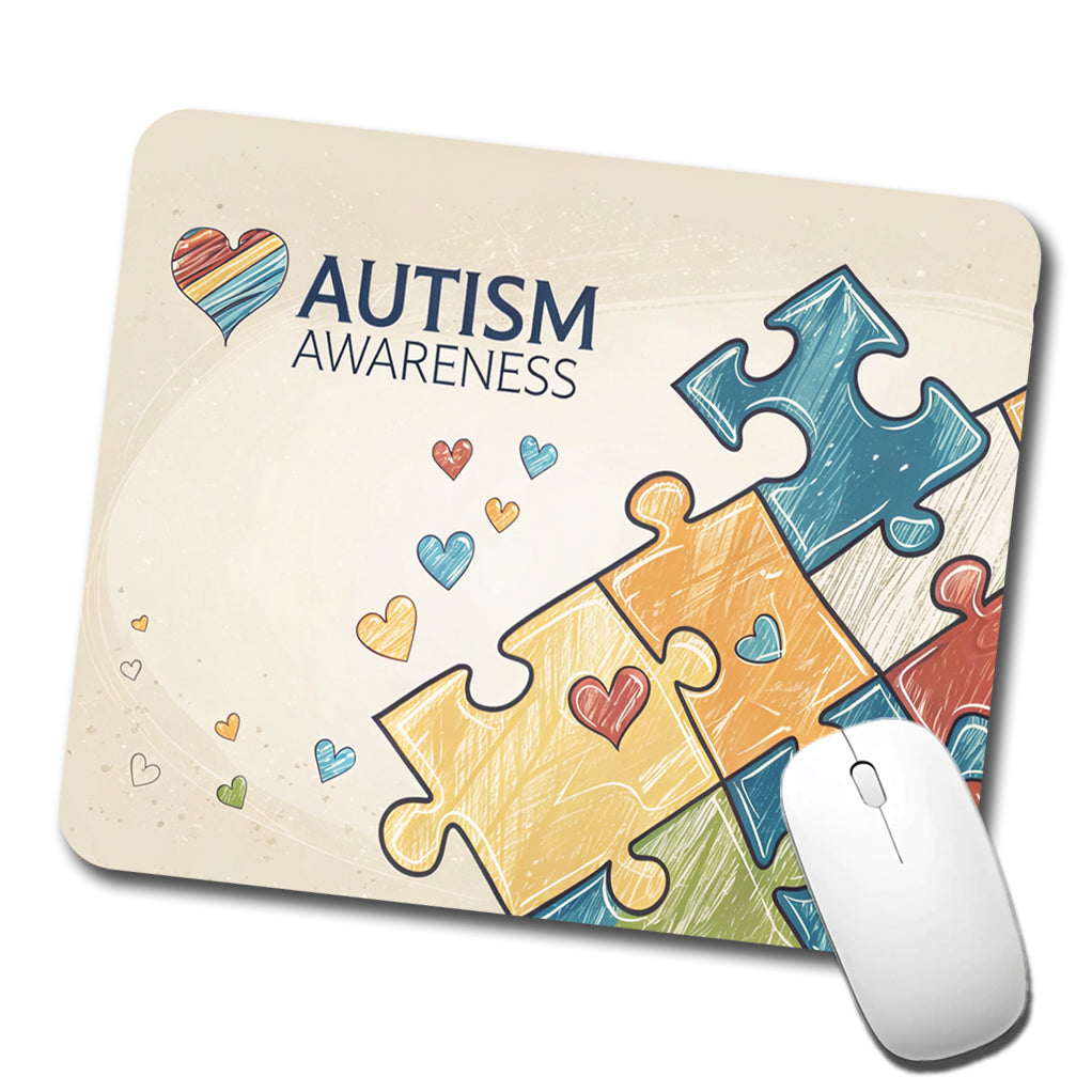 Autism Awareness Puzzle Pieces Heart Low Profile Mouse Pad Mat