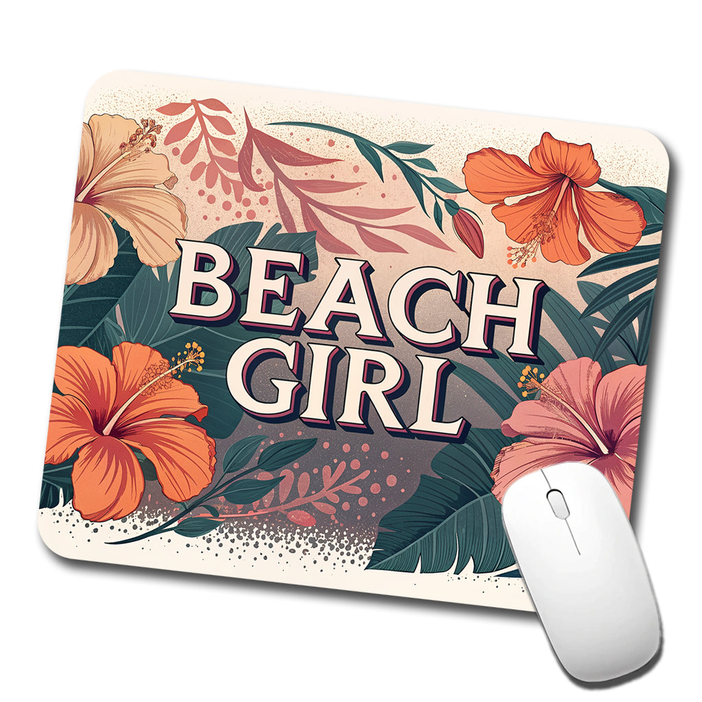 Beach Girl Tropical Hibiscus Flowers Low Profile Mouse Pad Mat