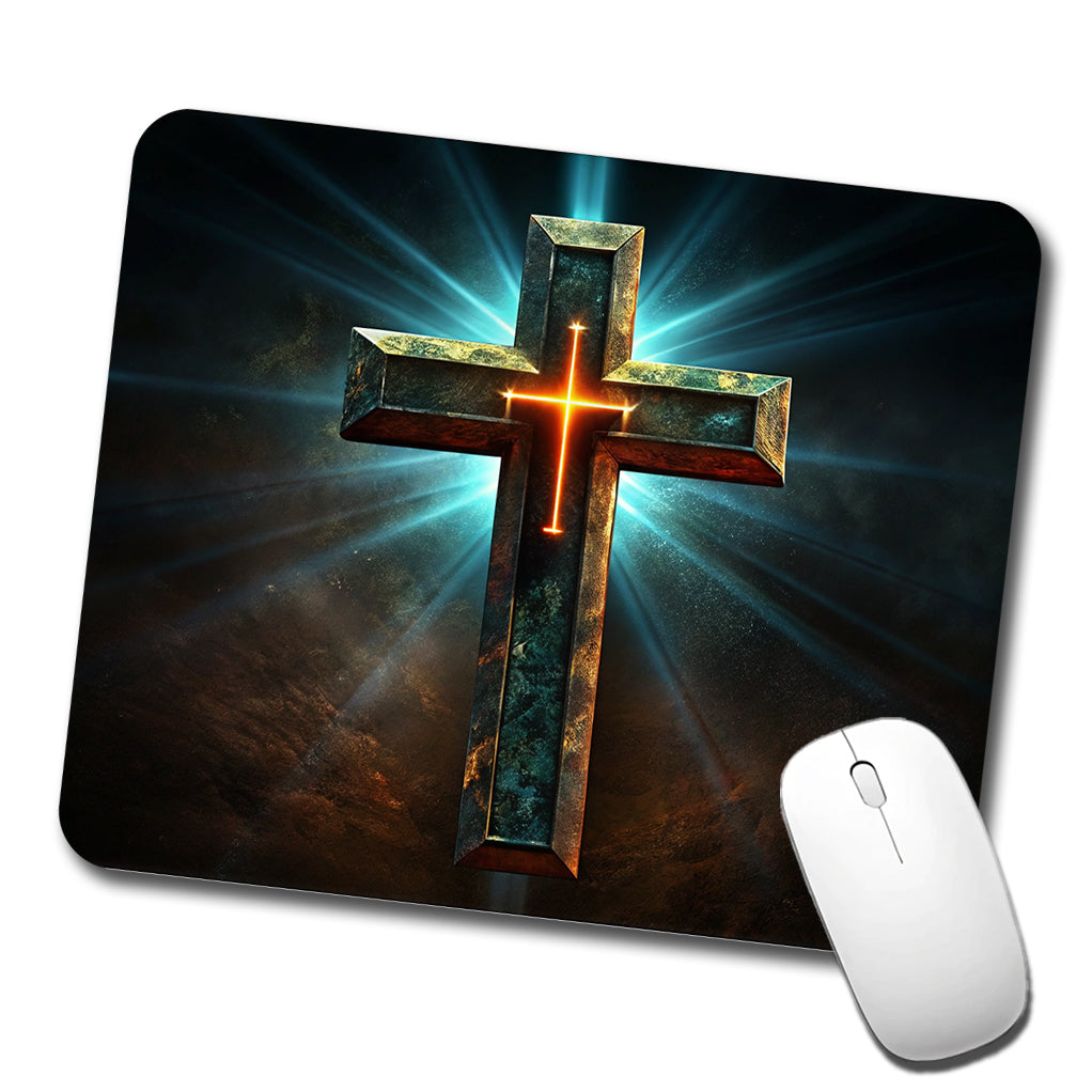 Cross On A Dark Background Religious Low Profile Mouse Pad Mat