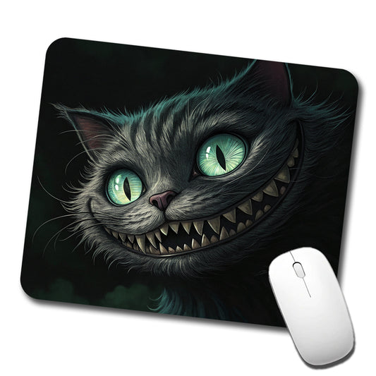 Evil Cheshire Cat Grinning On Black Low Profile Mouse Pad Mat
