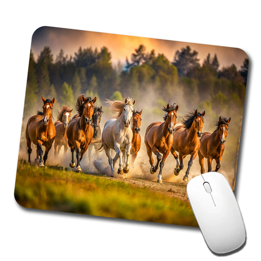 Galloping Horses on the Plain Low Profile Mouse Pad Mat