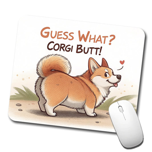 Guess What Corgi Butt Funny Dog Saying Low Profile Mouse Pad Mat