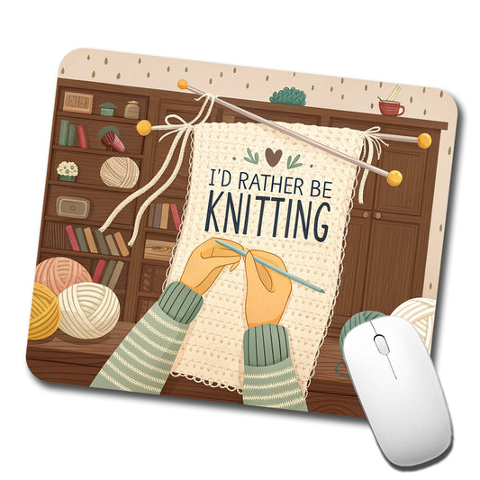 I'd Rather Be Knitting Knit Yarn Needles Low Profile Mouse Pad Mat