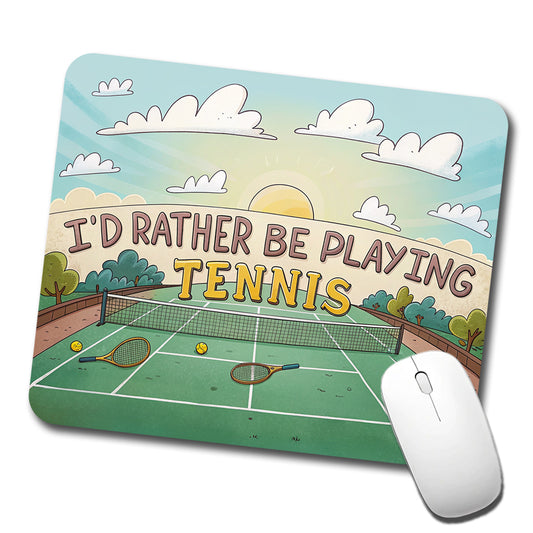 I'd Rather Be Playing Tennis Cartoon Court Low Profile Mouse Pad Mat