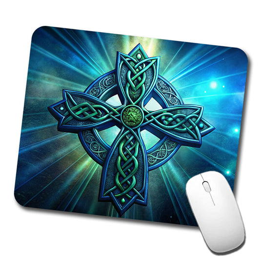 Irish Celtic Christian Cross Blue Green Low Profile Mouse Pad Mat