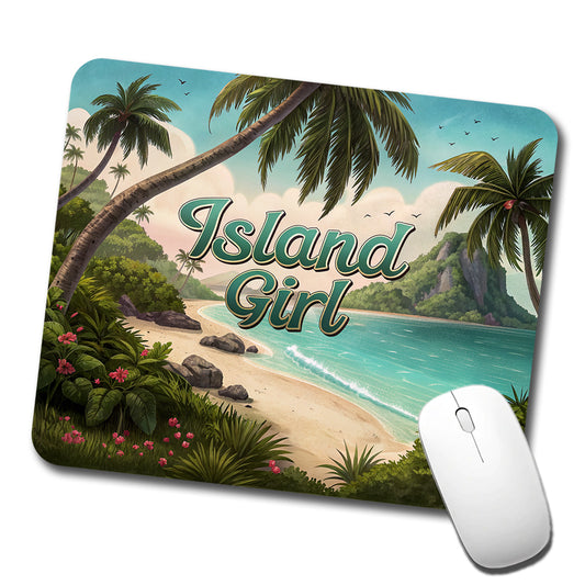 Island Girl Tropical Beach Palm Trees Low Profile Mouse Pad Mat