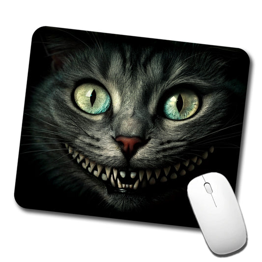 Mischievous Cheshire Cat Grin on Black Low Profile Mouse Pad Mat