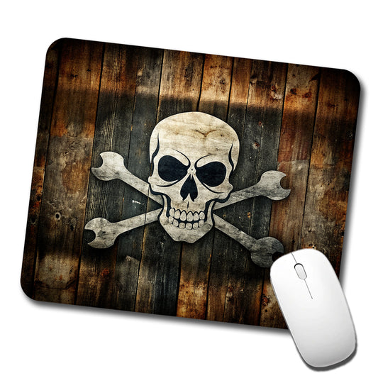 Pirate Skull And Crossbones Jolly Roger Rustic Planks Low Profile Mouse Pad Mat
