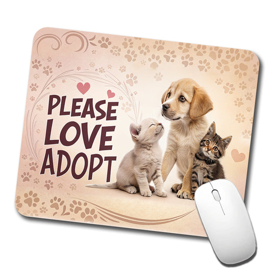 Please Love Adopt Animal Pet Rescue Adoption Low Profile Mouse Pad Mat