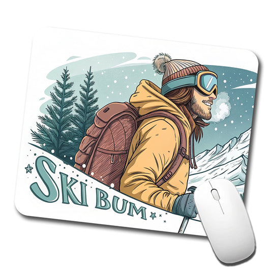 Ski Bum On The Mountain Low Profile Mouse Pad Mat