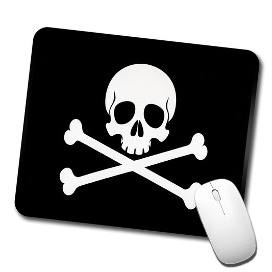 Skull And Crossbones Jolly Roger Pirate Flag Black And White Low Profile Mouse Pad Mat
