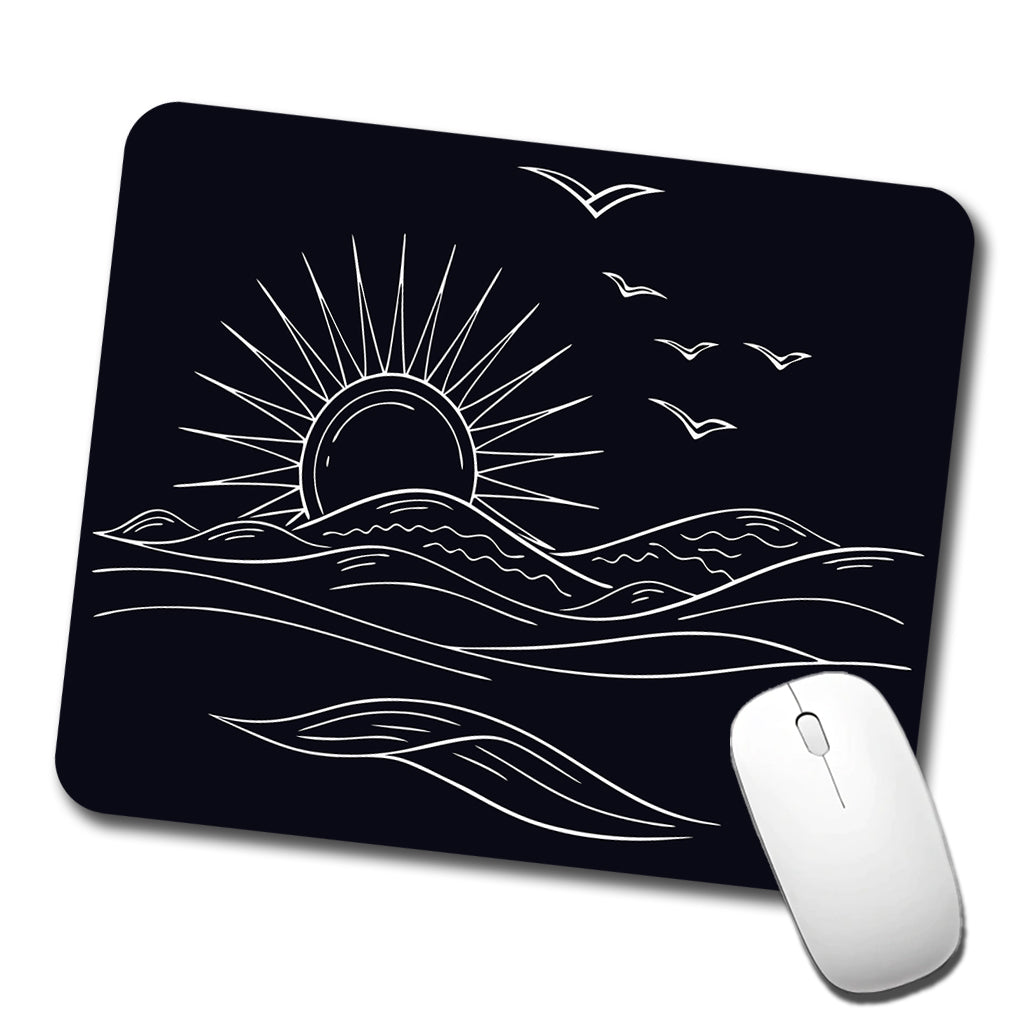 Sunrise And Ocean Wave Outline Illustration Low Profile Mouse Pad Mat