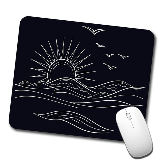 Sunrise And Ocean Wave Outline Illustration Low Profile Mouse Pad Mat
