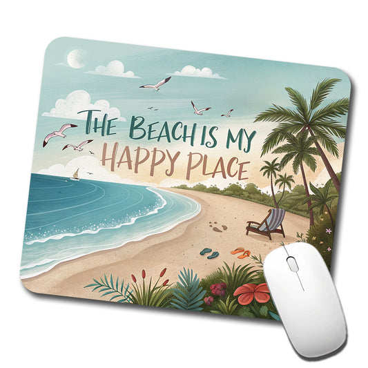 The Beach Is My Happy Place Funny Tropical Low Profile Mouse Pad Mat