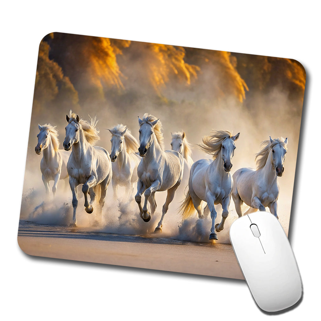 White Horses Galloping Out Of The Mist Low Profile Mouse Pad Mat