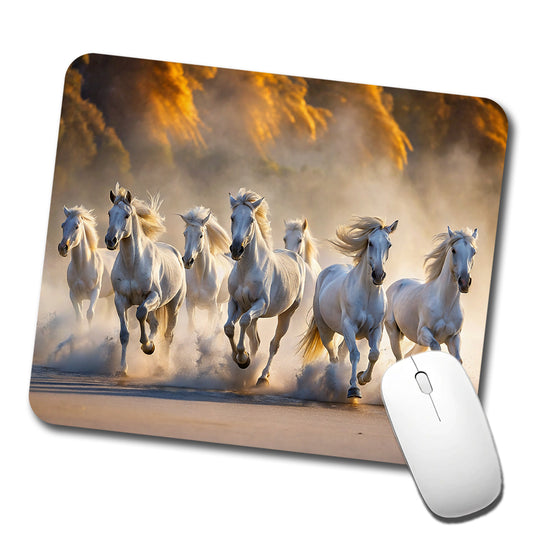 White Horses Galloping Out Of The Mist Low Profile Mouse Pad Mat
