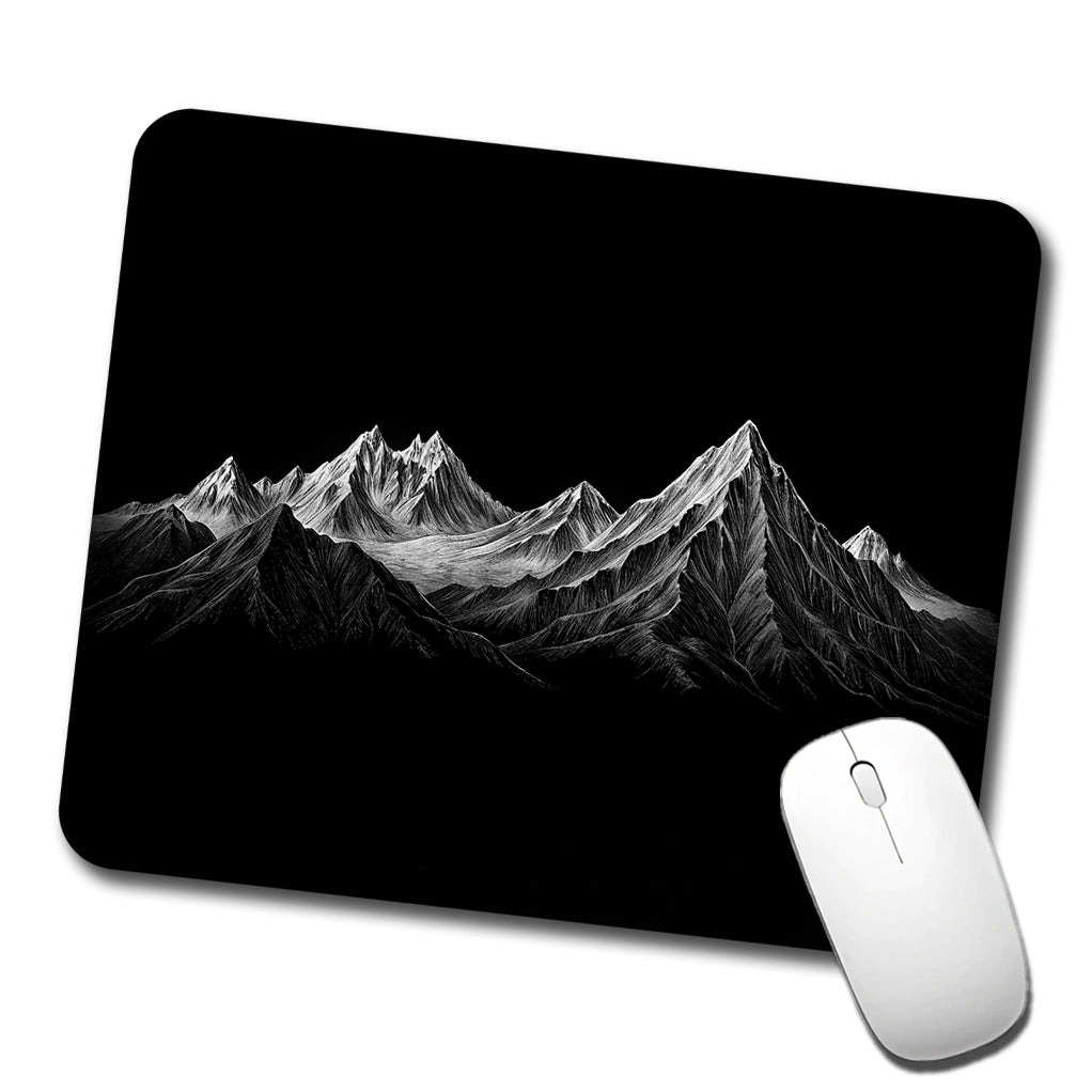 White Mountains On Black Outdoors Hiking Camping Low Profile Mouse Pad Mat