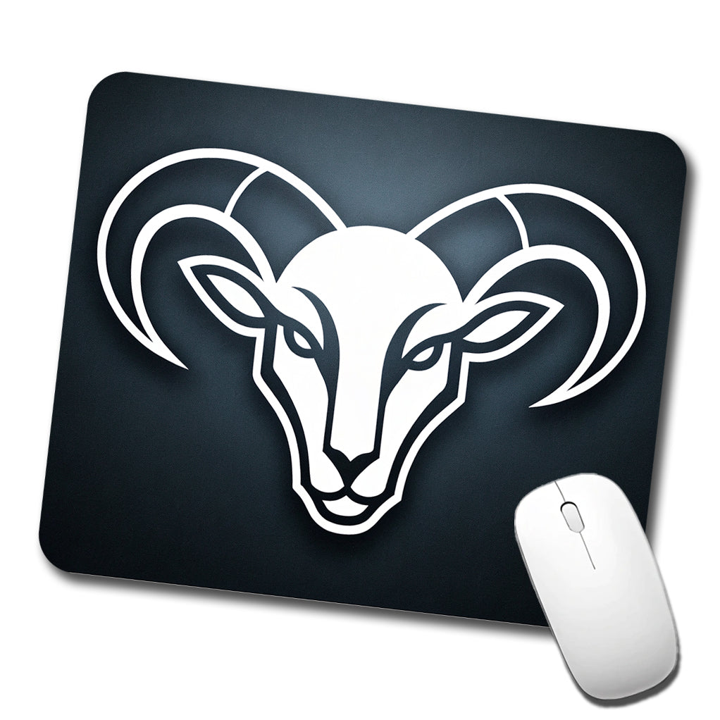 White Ram Head Illustration Outline Low Profile Mouse Pad Mat