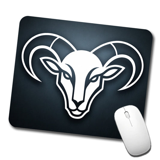 White Ram Head Illustration Outline Low Profile Mouse Pad Mat
