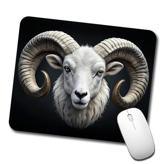 White Ram Head Low Profile Mouse Pad Mat
