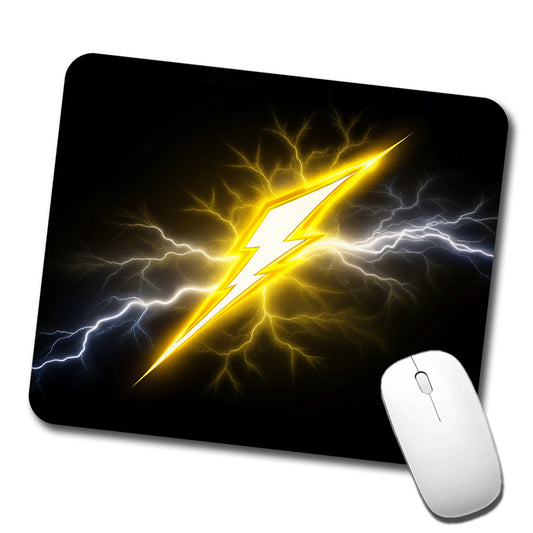 Yellow and White Lightning Bolt On Black Low Profile Mouse Pad Mat