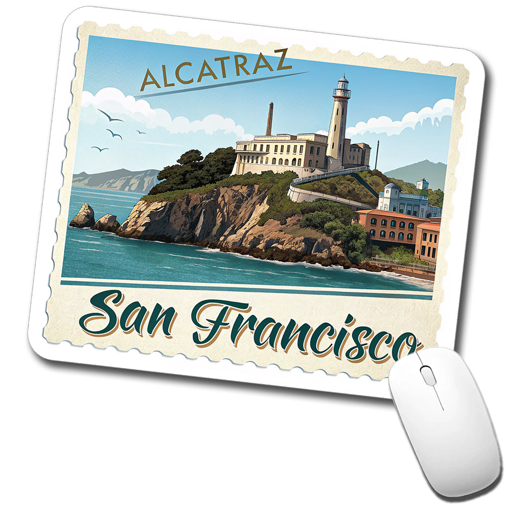 Alcatraz San Francisco Prison Travel Stamp Low Profile Mouse Pad Mat