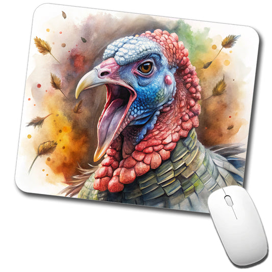 Angry Male Tom Gobbler Turkey Watercolor Low Profile Mouse Pad Mat