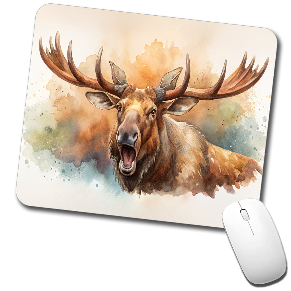 Angry Moose Watercolor Low Profile Mouse Pad Mat