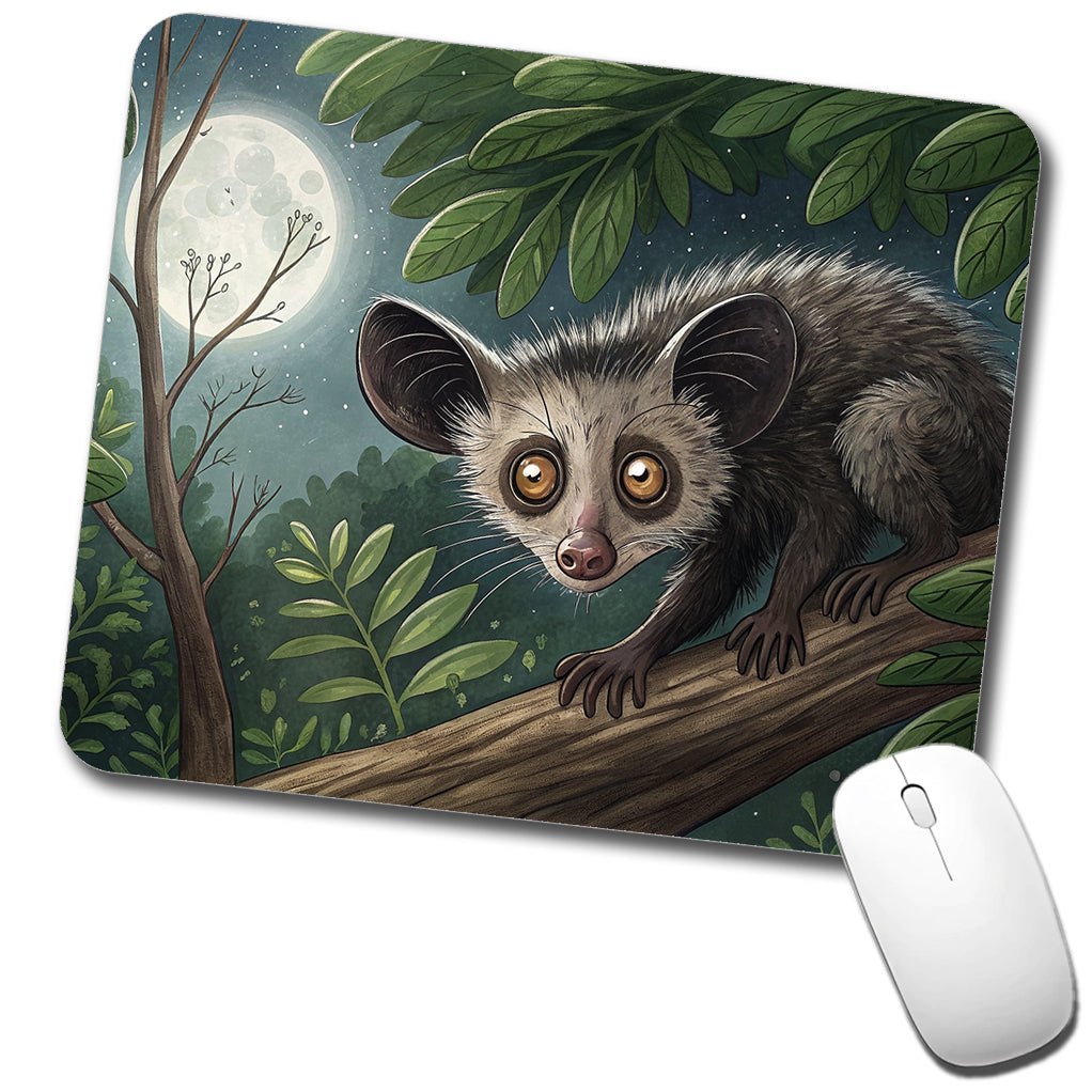 Aye Aye Long Fingered Lemur Illustration Low Profile Mouse Pad Mat