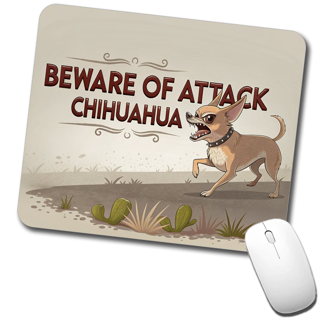 Beware Of Attack Chihuahua Dog Funny Low Profile Mouse Pad Mat