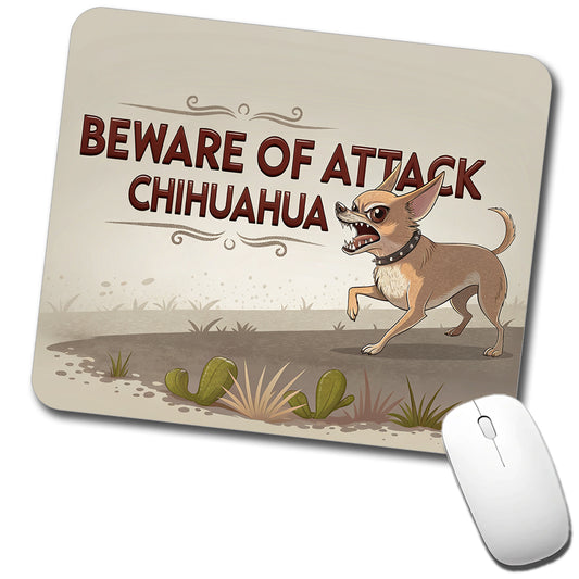 Beware Of Attack Chihuahua Dog Funny Low Profile Mouse Pad Mat