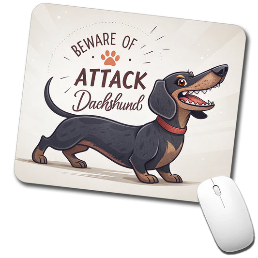 Beware Of Attack Dachshund Dog Funny Low Profile Mouse Pad Mat