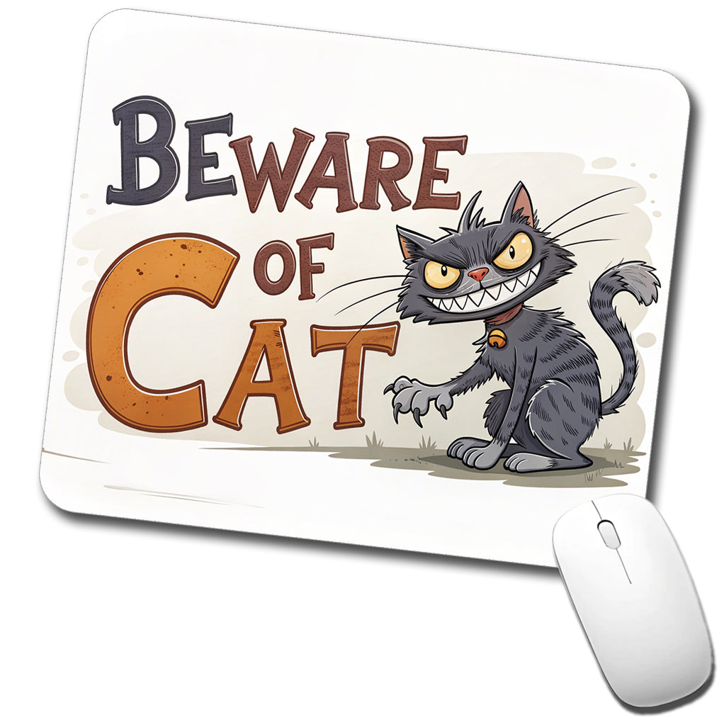 Beware Of Cat Funny Low Profile Mouse Pad Mat