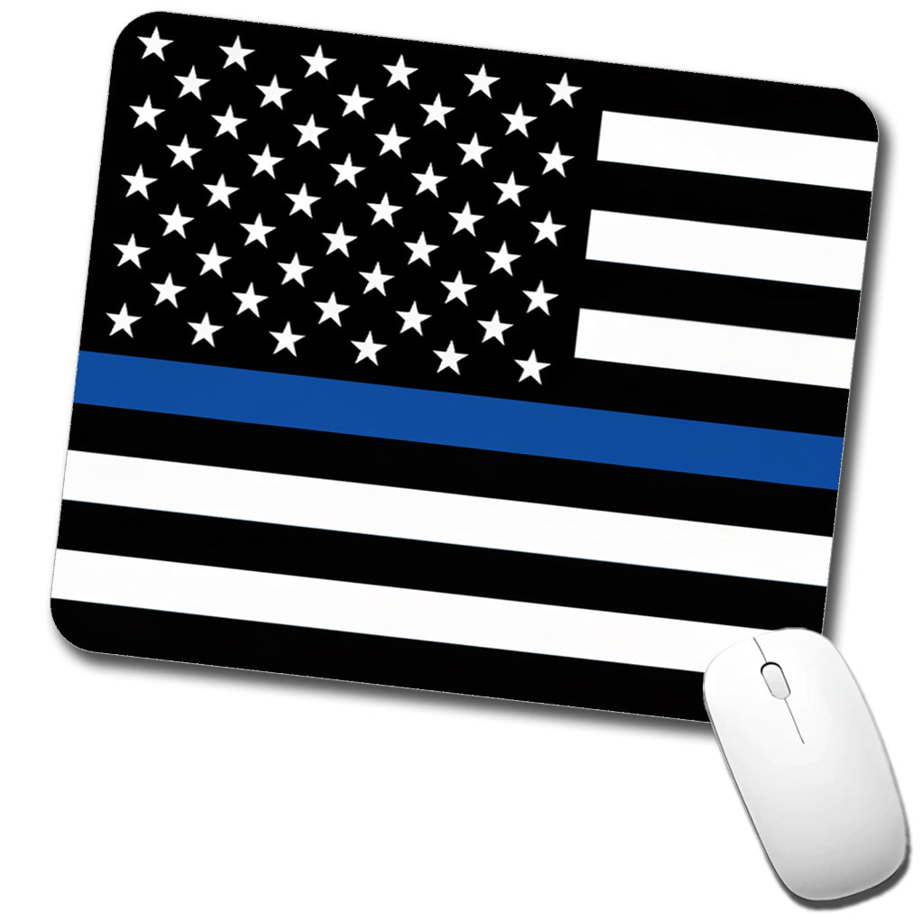 Black and White Thin Blue Line Police American Flag Low Profile Mouse Pad Mat