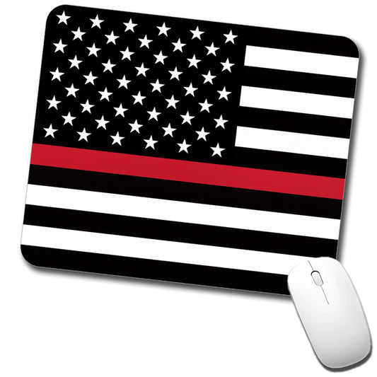 Black and White Thin Red Line Firefighter American Flag Low Profile Mouse Pad Mat