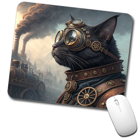 Black Cat Steampunk Low Profile Mouse Pad Mat