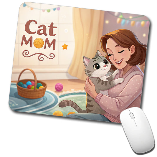 Cat Mom Cartoon Low Profile Mouse Pad Mat