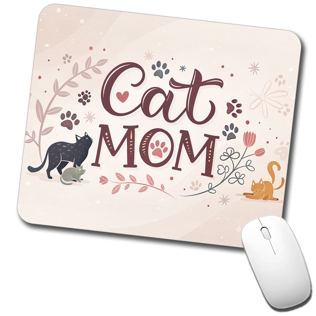 Cat Mom Floral Paw Prints Low Profile Mouse Pad Mat