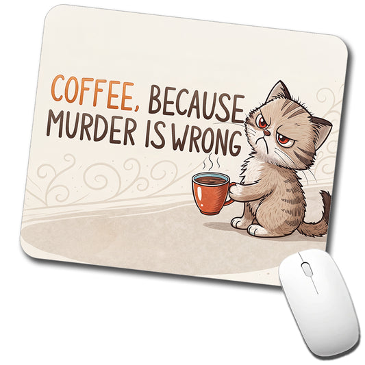 Coffee Because Murder Is Wrong Funny Angry Kitten Low Profile Mouse Pad Mat