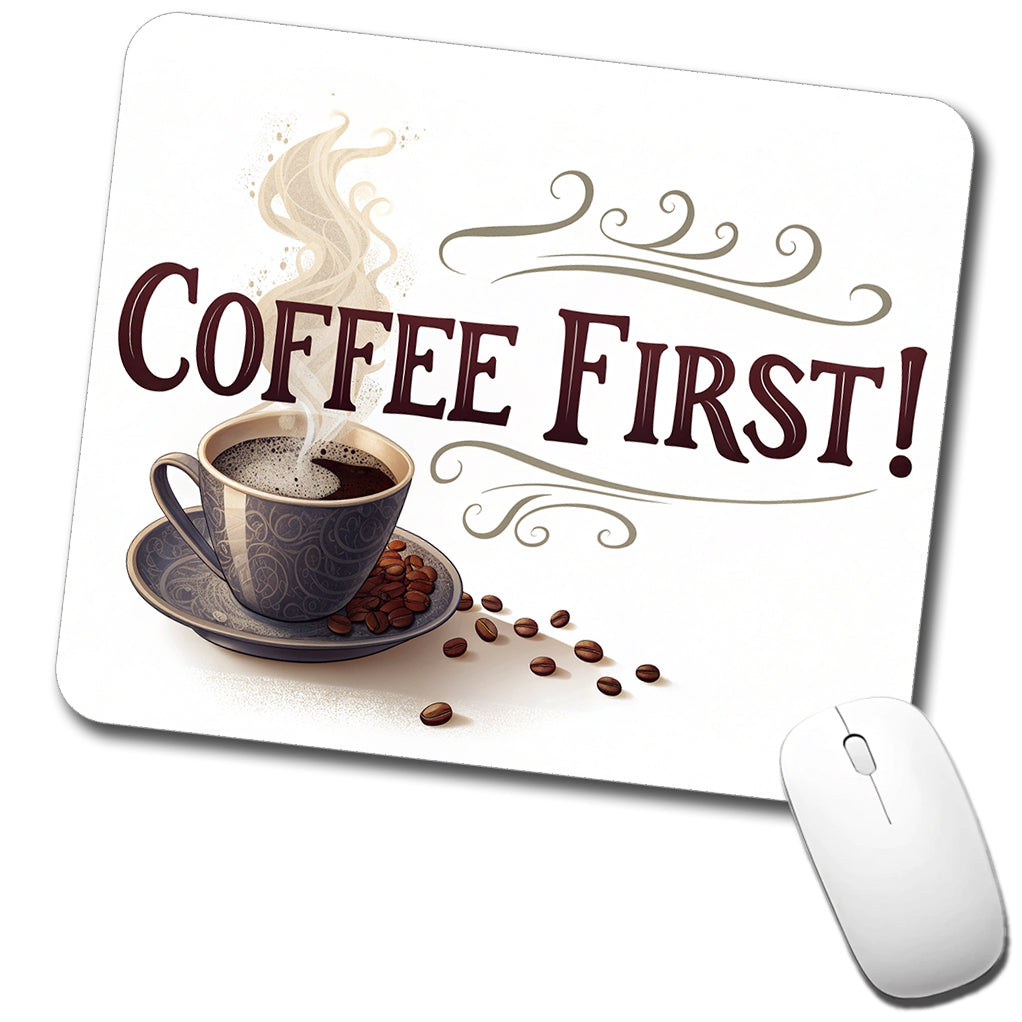 Coffee First Funny Saying Low Profile Mouse Pad Mat