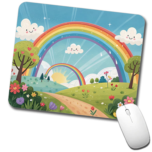 Double Rainbow Cartoon Illustration Low Profile Mouse Pad Mat