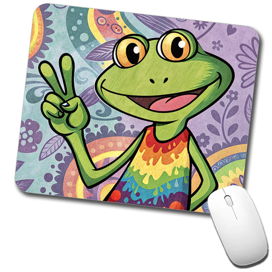 Frog Giving Peace Sign Hippie Tie Dye Low Profile Mouse Pad Mat