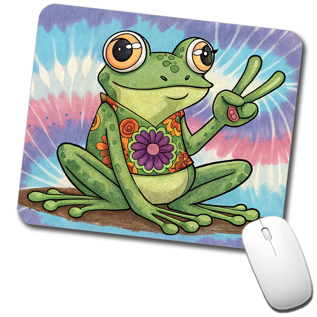 Frog Giving Peace Sign Tie-Dye Cartoon Low Profile Mouse Pad Mat