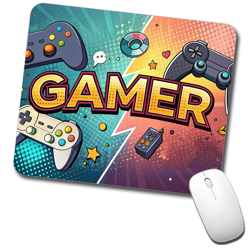 Gamer Retro Gaming Controllers Illustration Low Profile Mouse Pad Mat