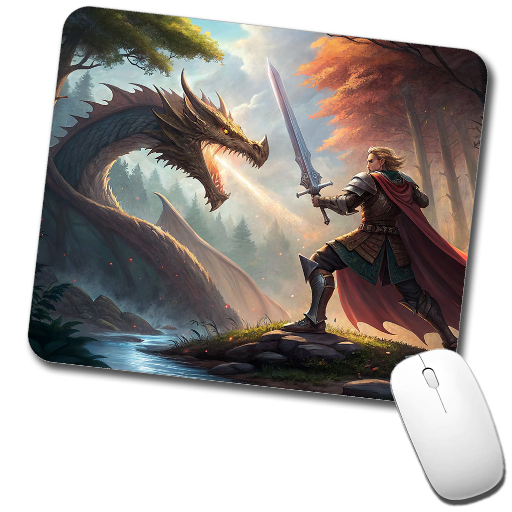 Knight Dragon Slayer Illustration Low Profile Mouse Pad Mat