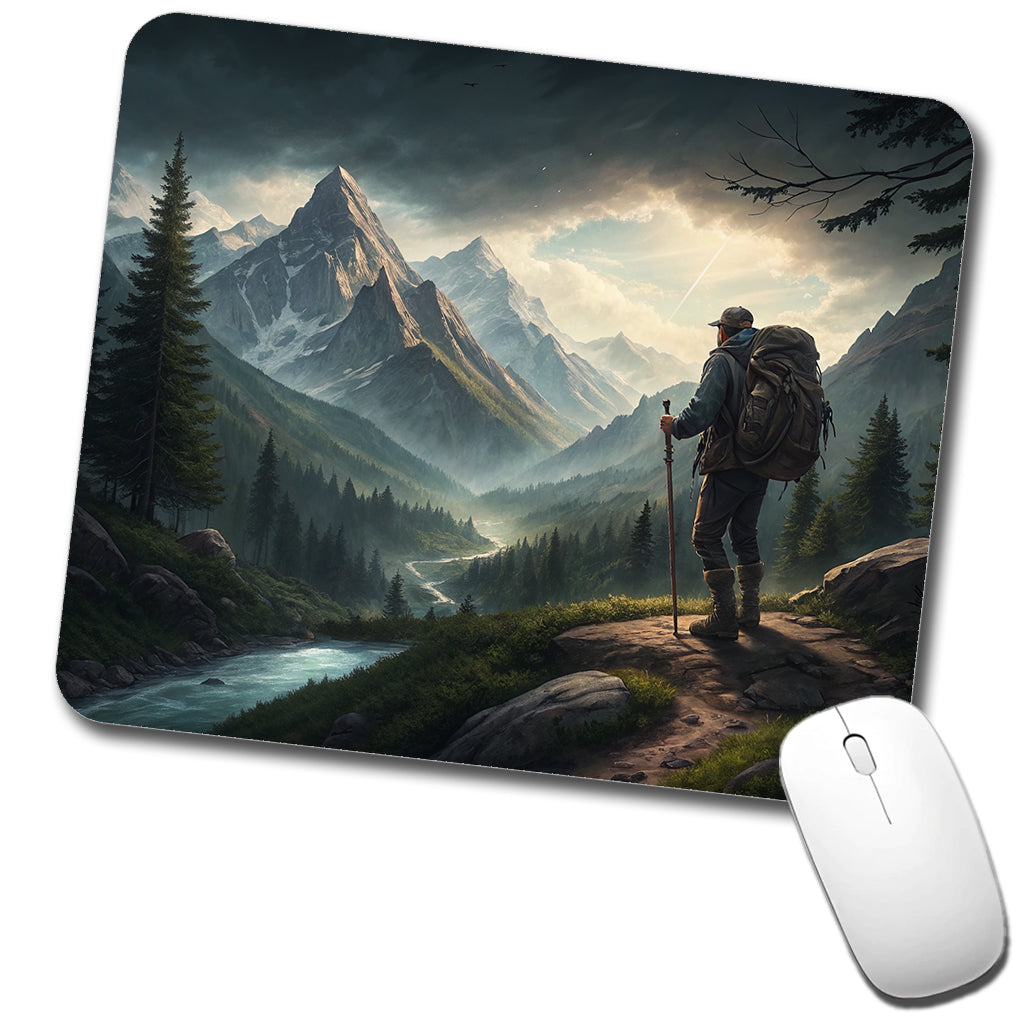 Man Hiking In The Mountains Low Profile Mouse Pad Mat