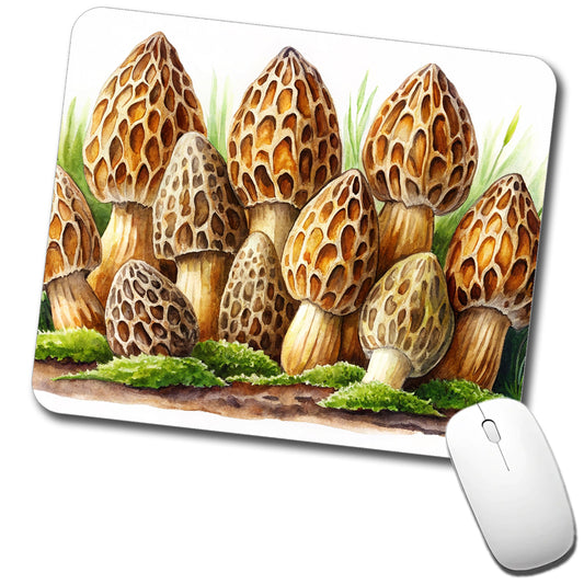 Morel Mushrooms Morchella Watercolor Low Profile Mouse Pad Mat