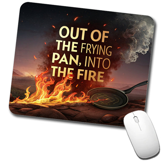 Out Of The Frying Pan Into The Fire Funny Old Saying Low Profile Mouse Pad Mat