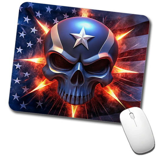 Patriotic Skull And American Flag Low Profile Mouse Pad Mat