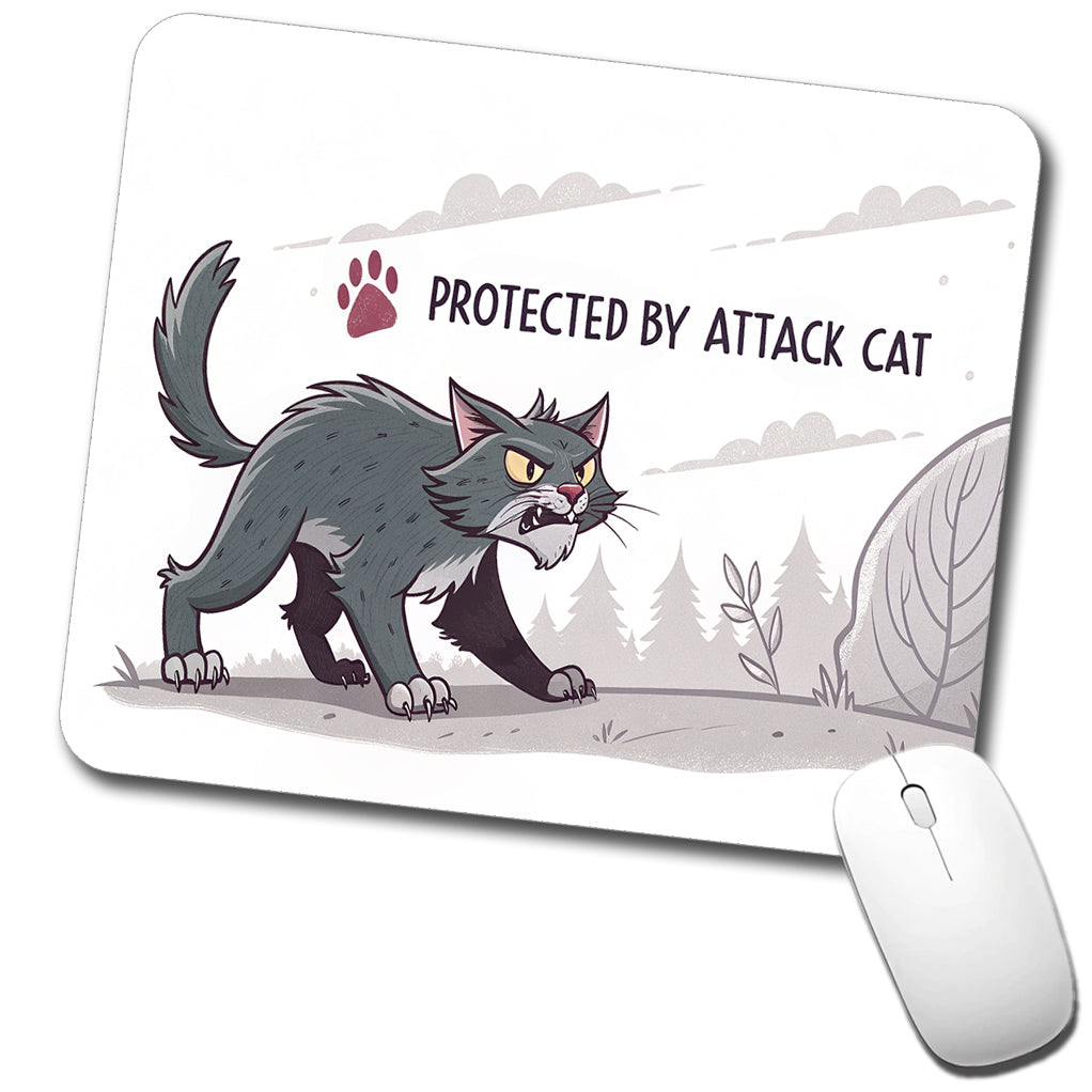Protected By Attack Cat Funny Low Profile Mouse Pad Mat